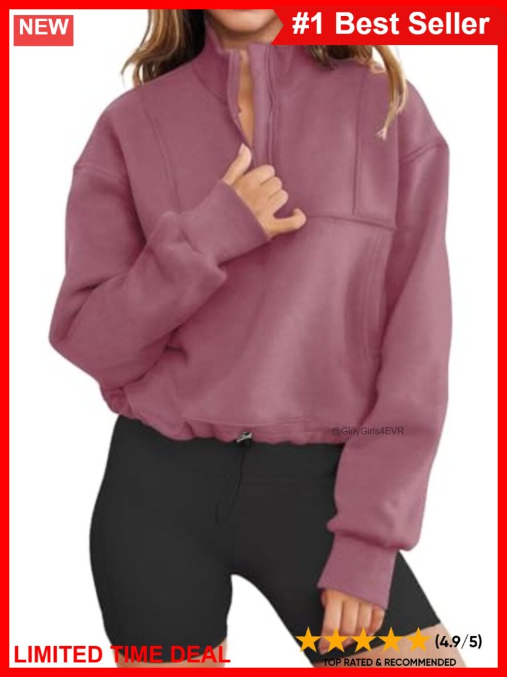 Womens Long Sleeve Half Zip Sweatshirt Cropped Pullover Top